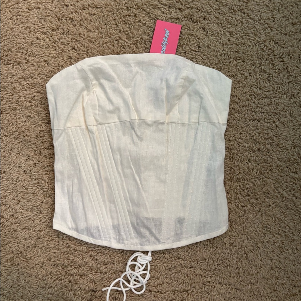 Edikted Cream Strapless Bodysuit
